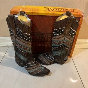 Corral boots- USA M 5 1/2 Turquoise/brown embroidery & studs